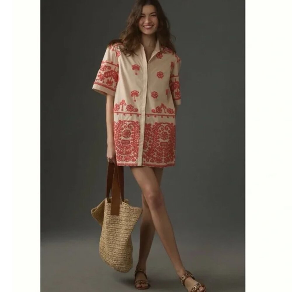 Anthropologie Short-Sleeve Collared Mini Shirt Dress